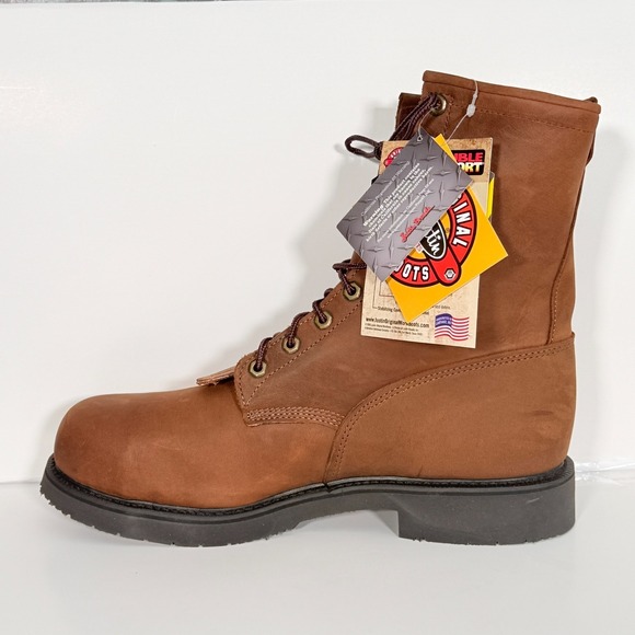 Justin Boots New 8" Aged Bark Steel Toe Mens 12 B Work Lace 795 EH Comfort Foam - Picture 2 of 11